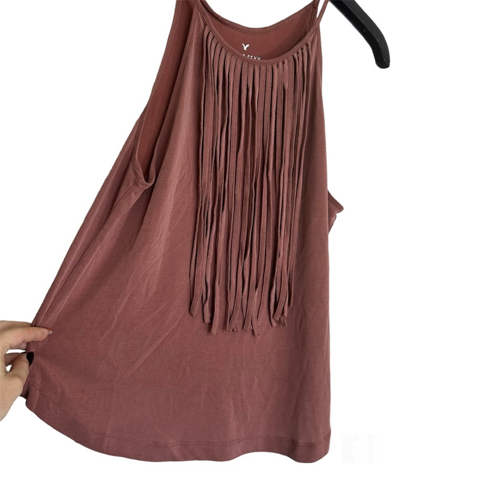 American Eagle Rusty Red Western Fringe Summer Festival Blouse